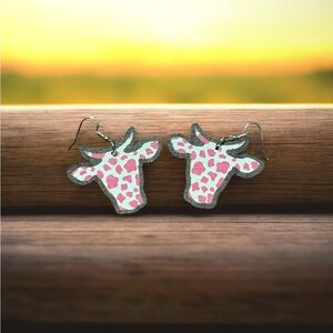 Pink and White Cow Earrings